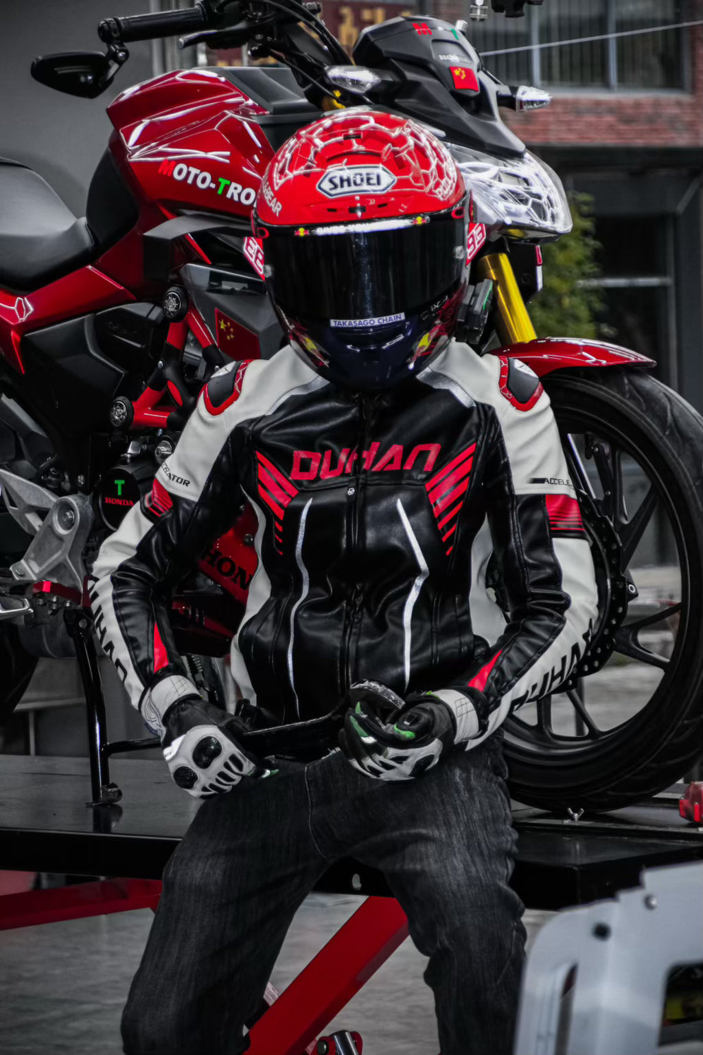 D-2168.  Sheep pattern PU leather and cotton couple jacket