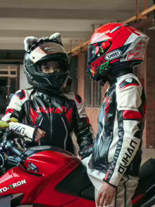 D-2168.  Sheep pattern PU leather and cotton couple jacket